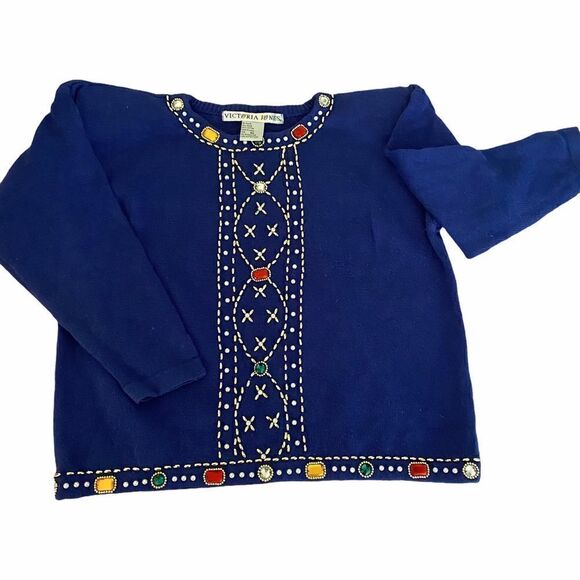 Vintage Victoria Jones Beaded Jeweled Sweater 80’s - Picture 1 of 6